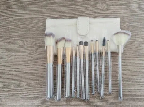 Persian make-up brush set with rice white bristles and champagne handles in 12, 18, or 24 piece options