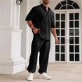 Men's casual cotton linen short-sleeved shirt and trousers set in spring colours