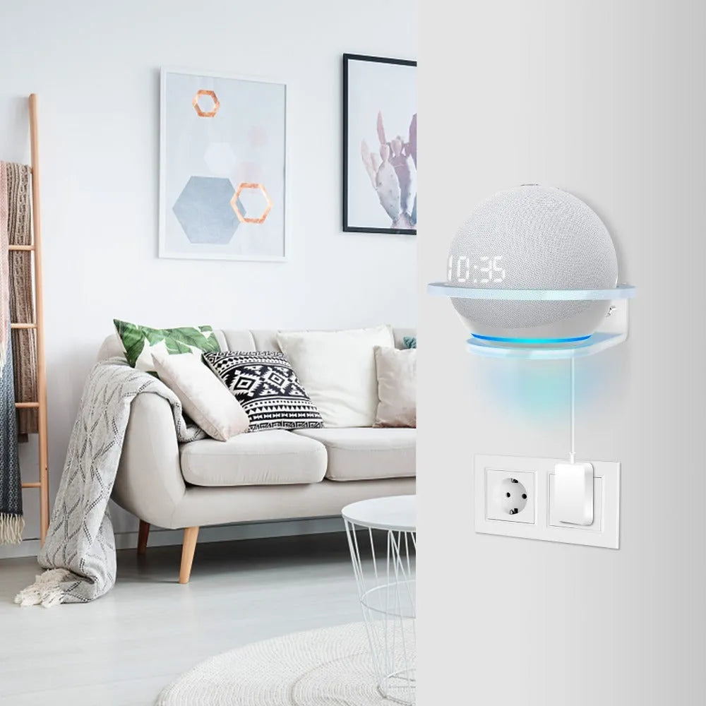 White plastic wall mount bracket for Amazon Echo Dot 4th generation speaker.