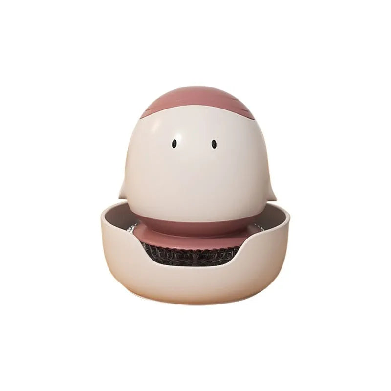 Automatic liquid filling dish brush in bean red with ergonomic handle