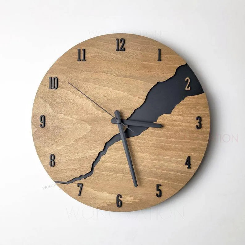 Minimalist wooden round wall clock 30cm diameter with silent quartz movement