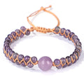 Handmade woven pull bracelet with geometric tigereye beads in blue or amethyst colour