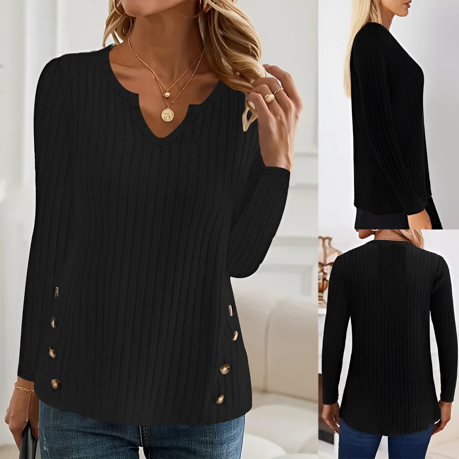 Japanese Korean style solid colour button sweater pullover with regular sleeves