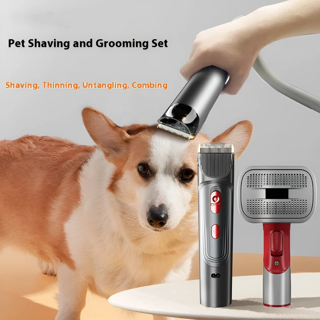 Pet hair suction head grooming kit with comb attachments and shaver for dogs and cats, five suit options, manual control