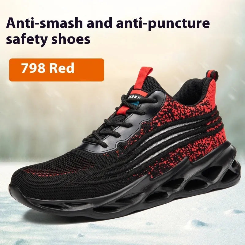 Lightweight brown leather safety work shoes with anti-smash and puncture-resistant sole.