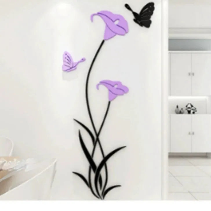 Lily shaped 3D acrylic wall sticker in pink, shown in large size with right orientation.