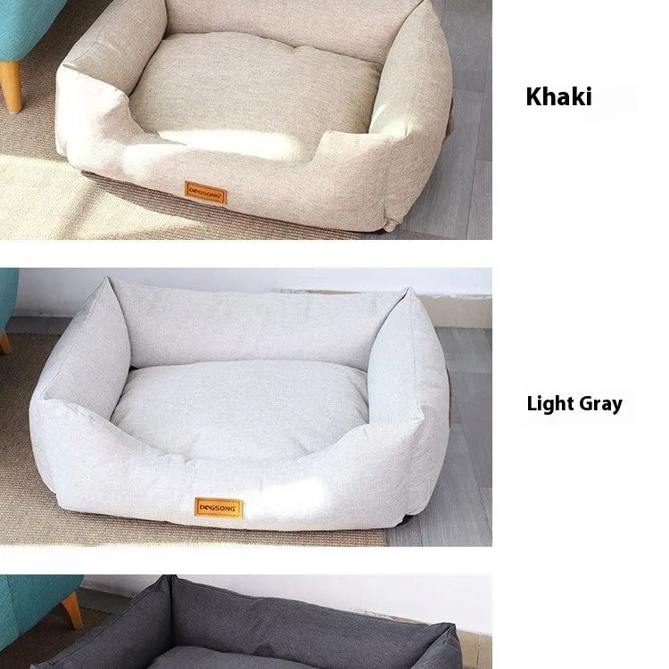 Khaki cloth dog bed with summer sleeping mat in size L