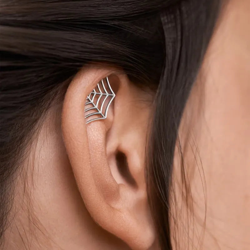 Spider web geometric mesh stud earrings in gold and silver electroplated metal