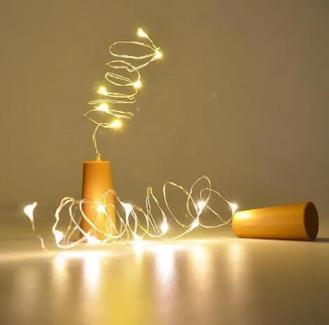 Flexible copper wire LED string lights with bottle stopper for wine bottle decorations