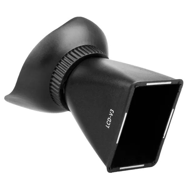 Camera framing amplifier with magnetic mount attached to DSLR LCD screen showing 2.8x magnification