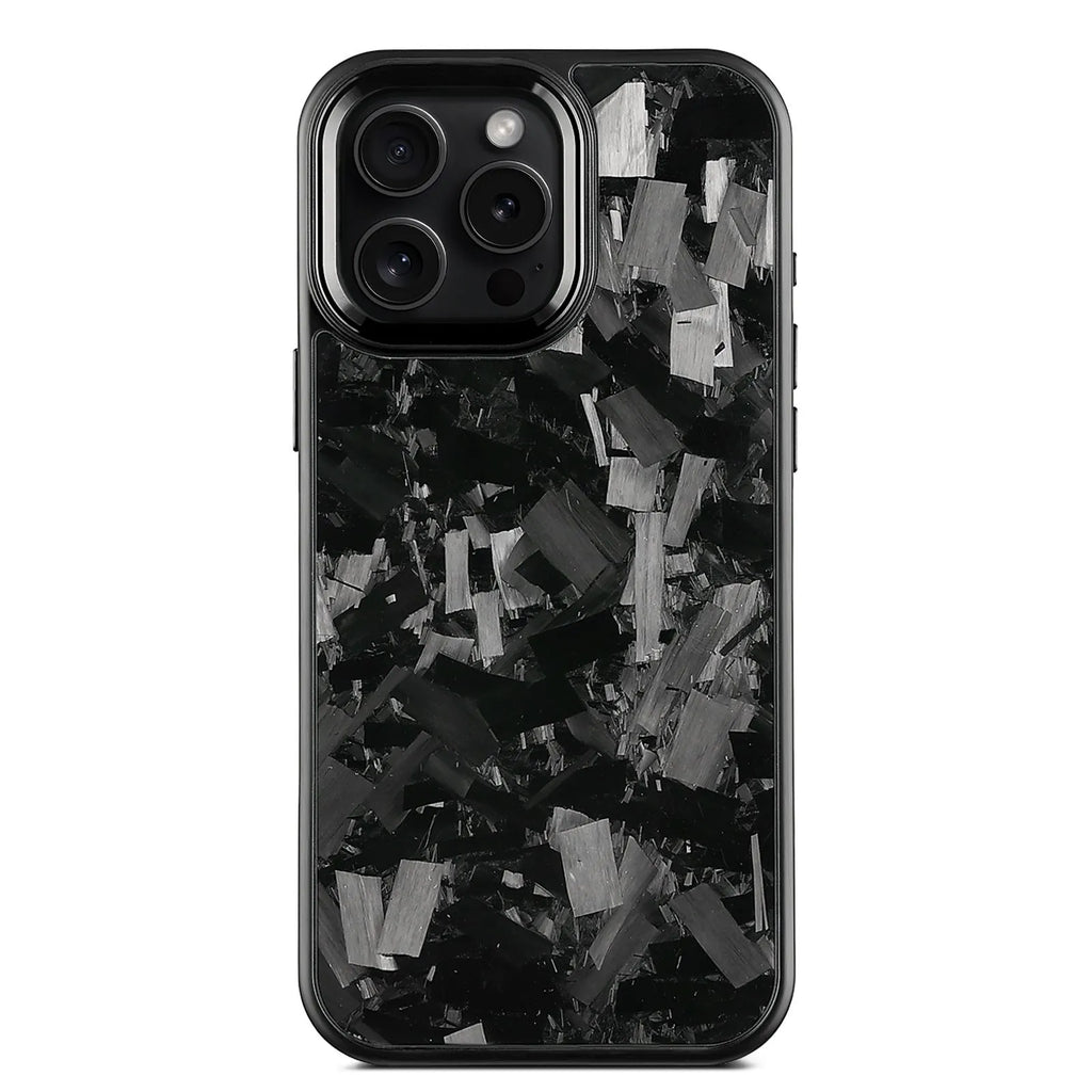 Forged pattern metal frame mobile phone protective case with carbon fibre construction in black frame blue gold colour with magnetic closure