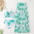 Women's bikini three-piece set in quick-dry polyester with spandex lining, split design, emerald green colour