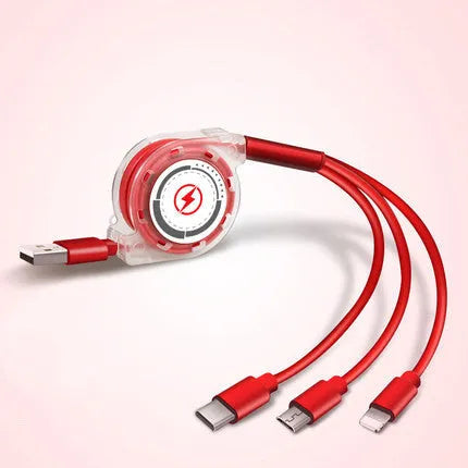 3-in-1 telescopic charging cable extended to 120cm with split connectors and titanium alloy interfaces