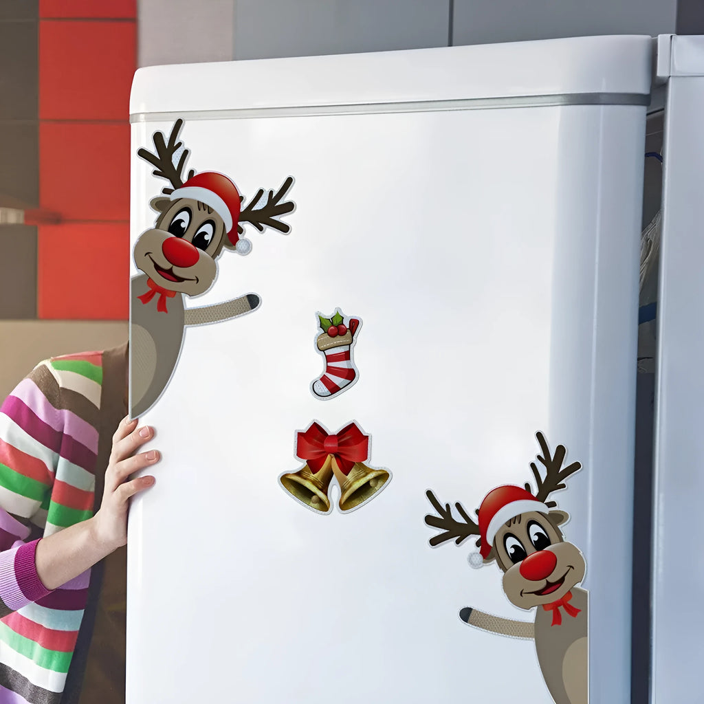 Christmas elk bell cartoon design magnetic bumper stickers with reflective luminous properties