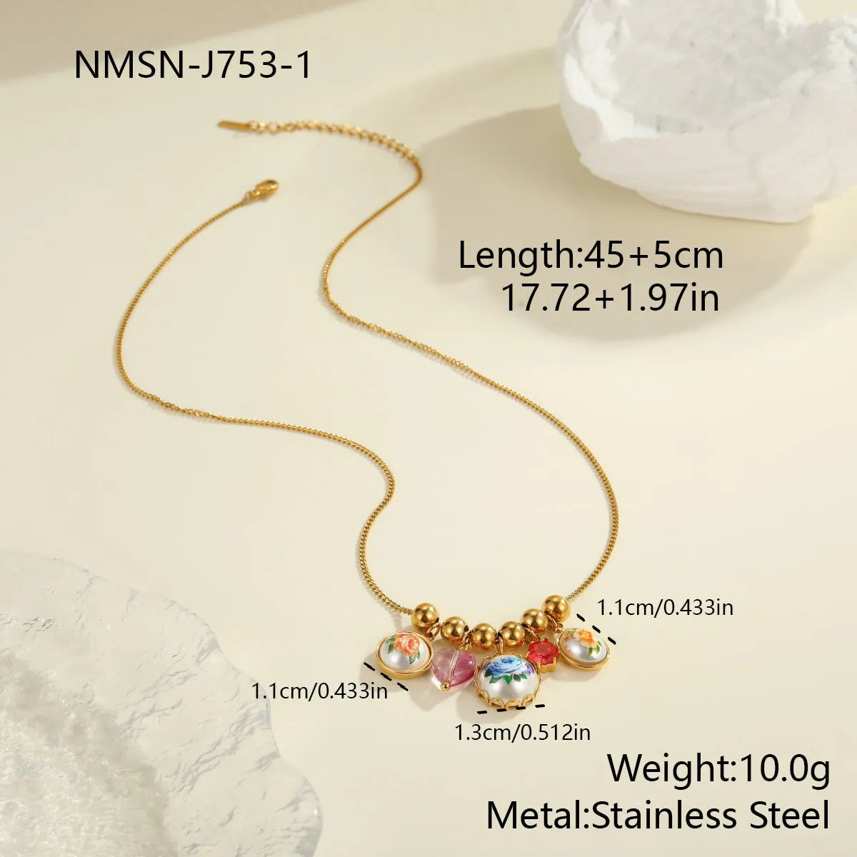 Vintage sunflower stainless steel necklace with 18K gold electroplated finish on display