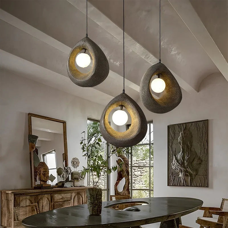 Retro modern pendant chandelier with milky white 32x35cm lampshade