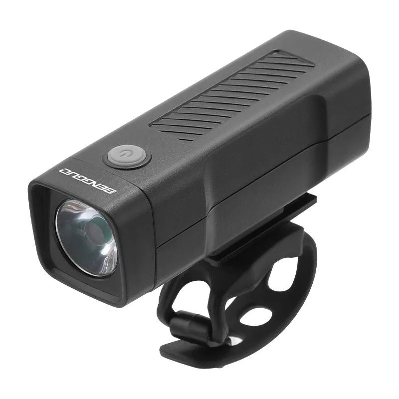 Bicycle headlight with LED and quick release strap bracket for handlebar mounting
