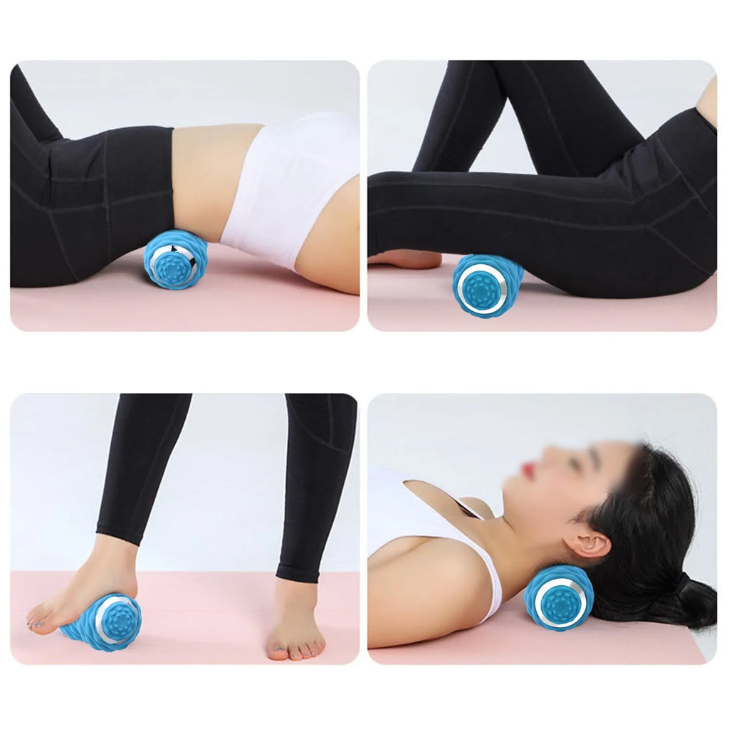 Electric peanut fascia ball massager in black, 0.8kg, 10cm diameter, on a gym mat