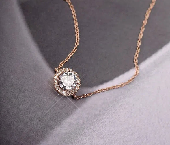 Round crystal anklet on ankle, rose gold tone with alloy and silver or gold plating, 22cm chain plus 4cm extender