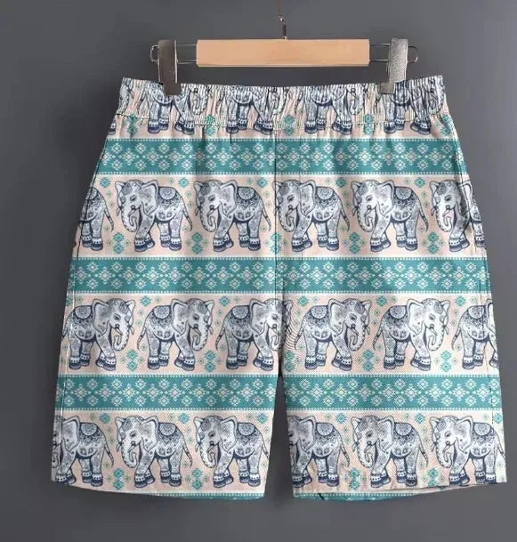 Men's casual polyester sports shorts in camouflage pattern on a mannequin