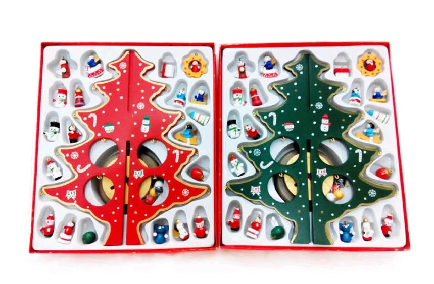 Hand-painted wooden desktop Christmas tree decoration in red or green colour options