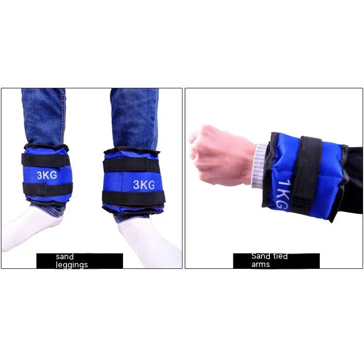 A pair of Oxford cloth legging sandbags for running and track training, available in weights from 1kg to 6kg.