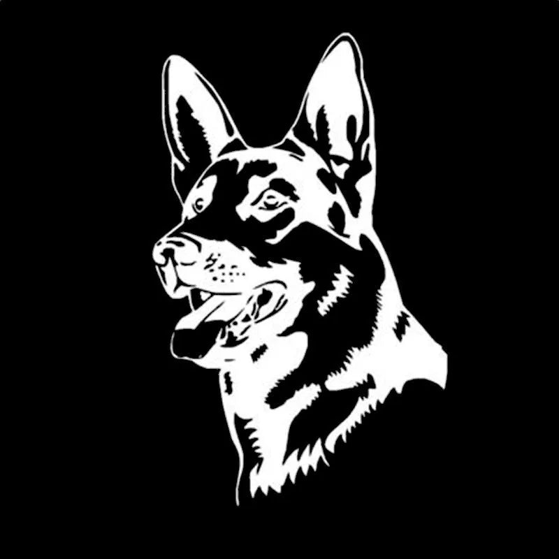 Reflective Alsace Shepherd hunting dog car sticker measuring 13x8 cm