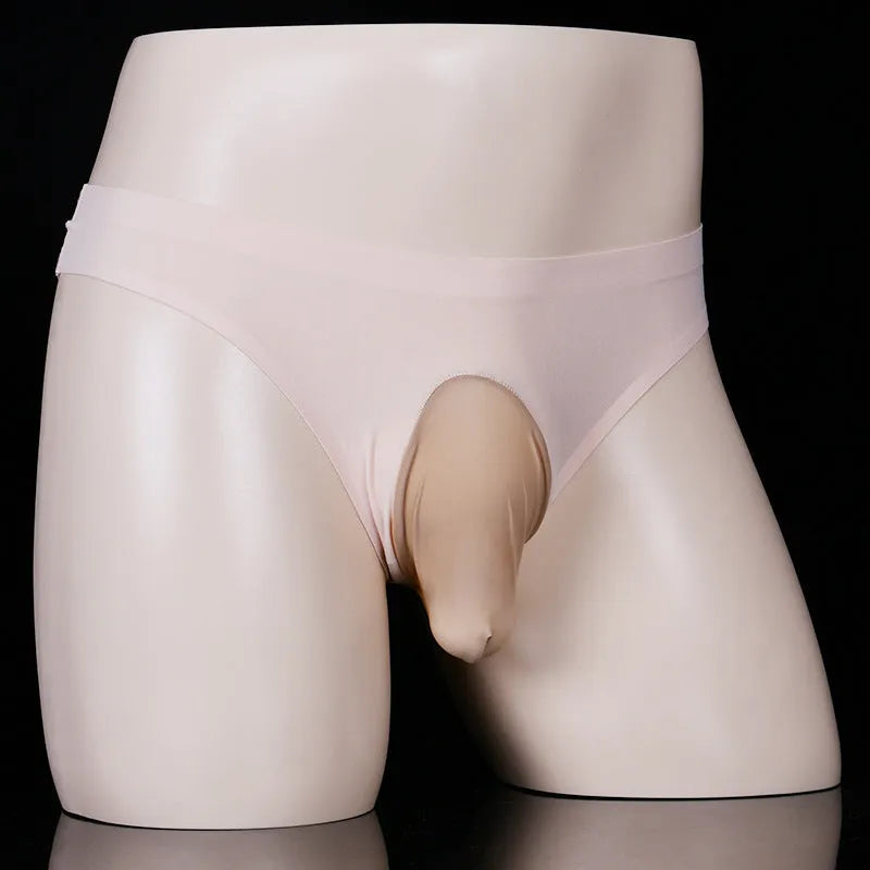 Men's black Ice Silk low-waist T-back underwear briefs on a white background.