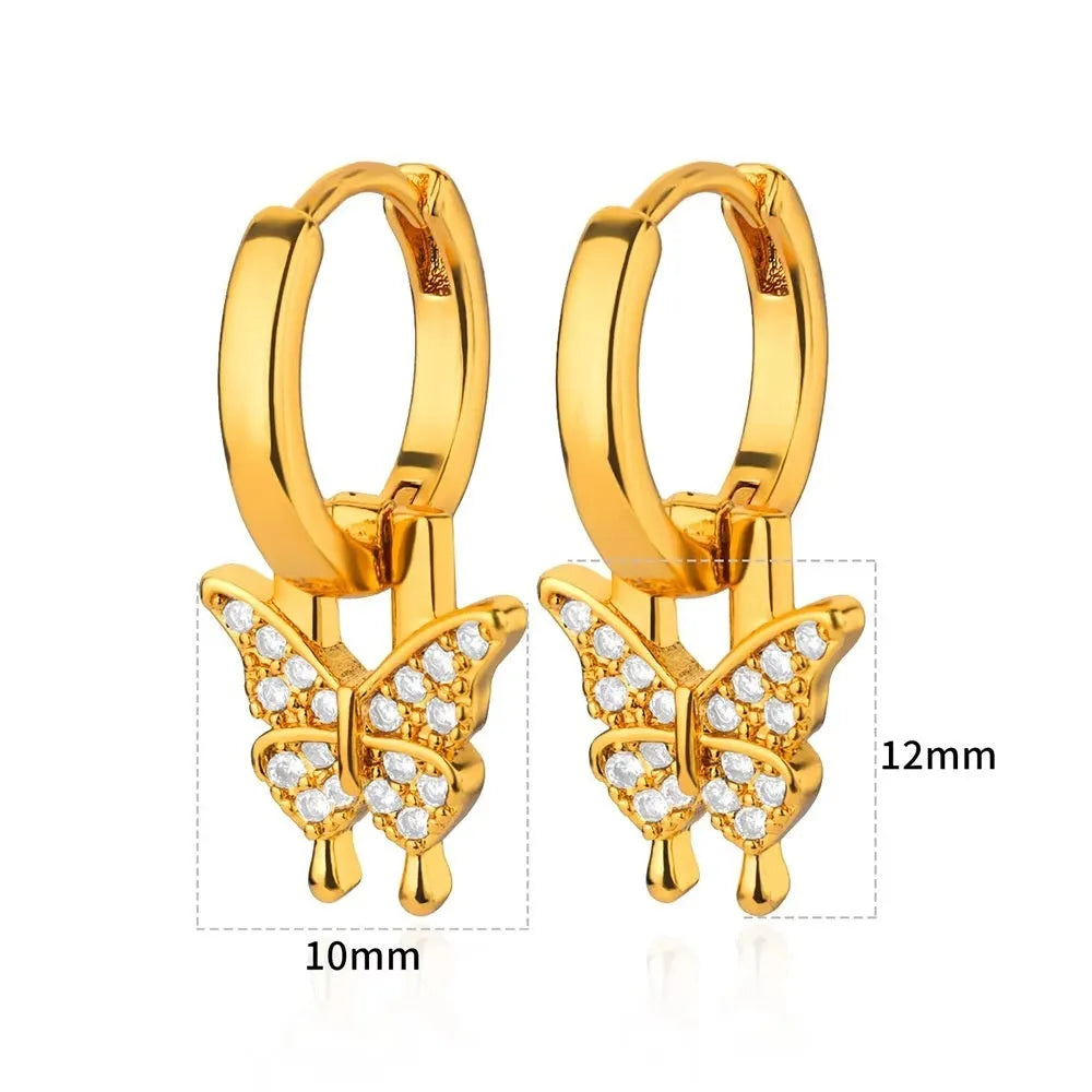 Women's geometric butterfly copper earrings with heart, bow, and star designs in multiple colour finishes