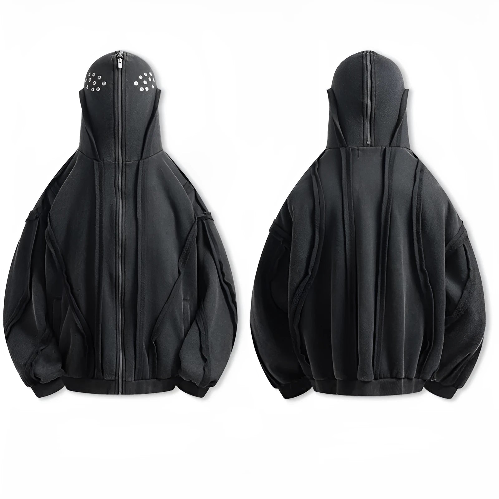 Black loose fit men's padded cardigan coat with zip front and hood