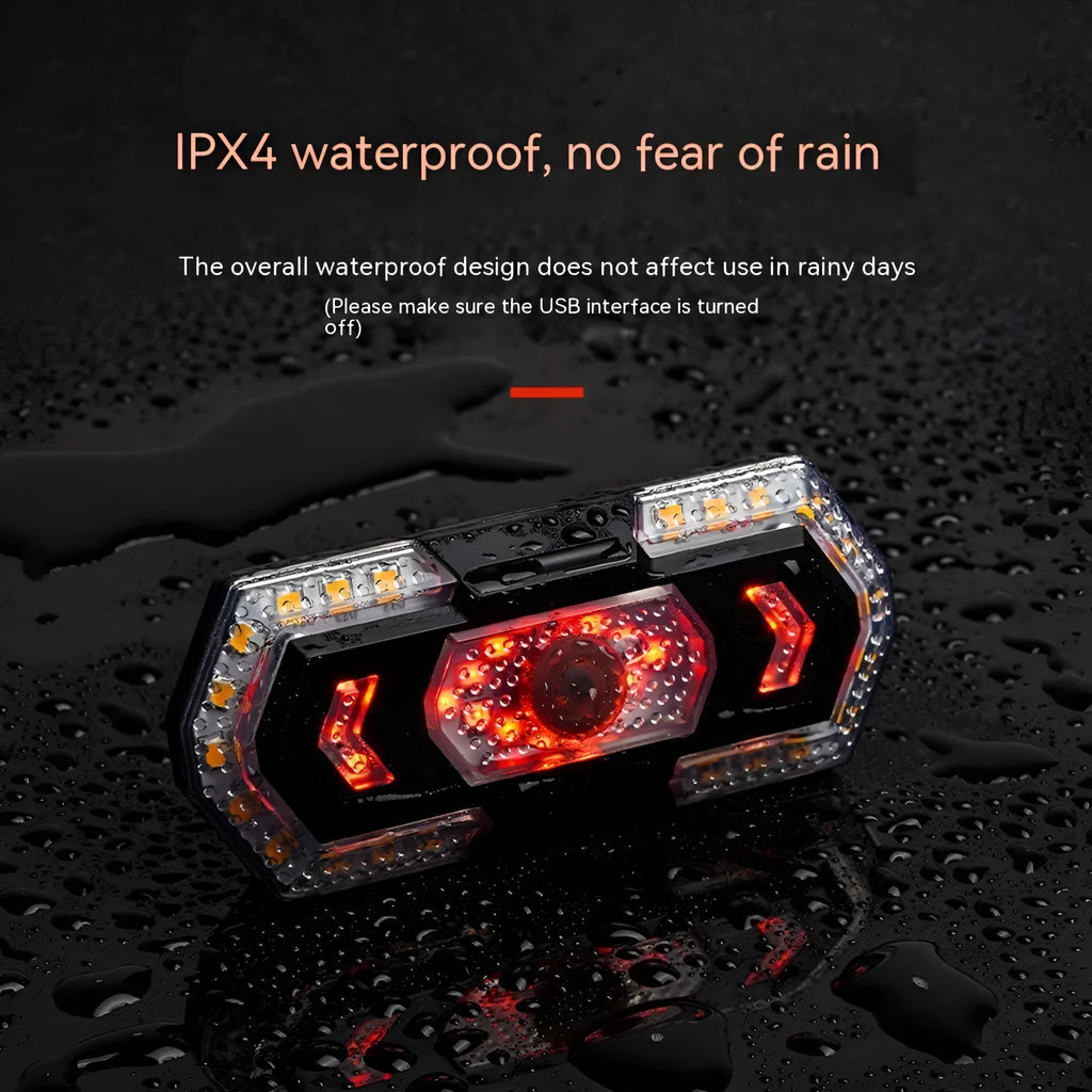 Black wireless remote control motorbike taillight with USB charging port