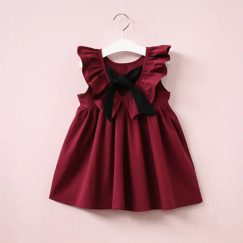 Children's sleeveless one-piece dress in cotton and rabbit fur, pink colour, lotus leaf skirt style for summer