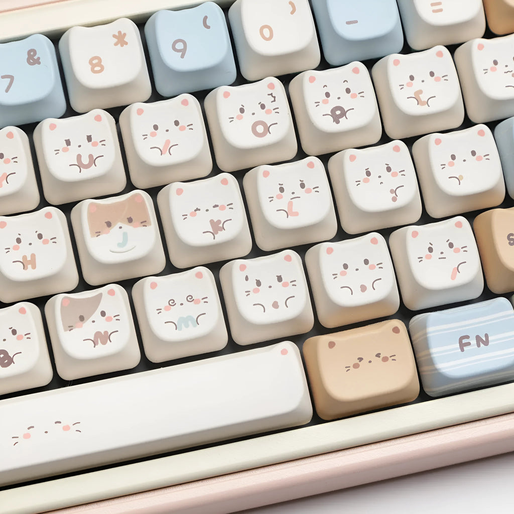 Sea Salt Cat themed PBT key cap set for mechanical keyboards showing two colour suits
