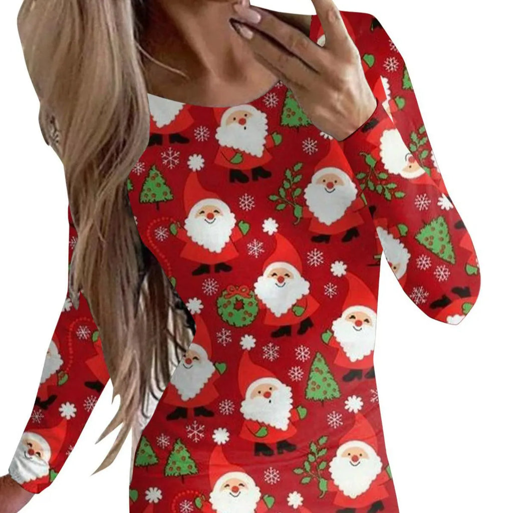 Women's printed Christmas dress with animal pattern design and floral colours in fitted hip skirt style
