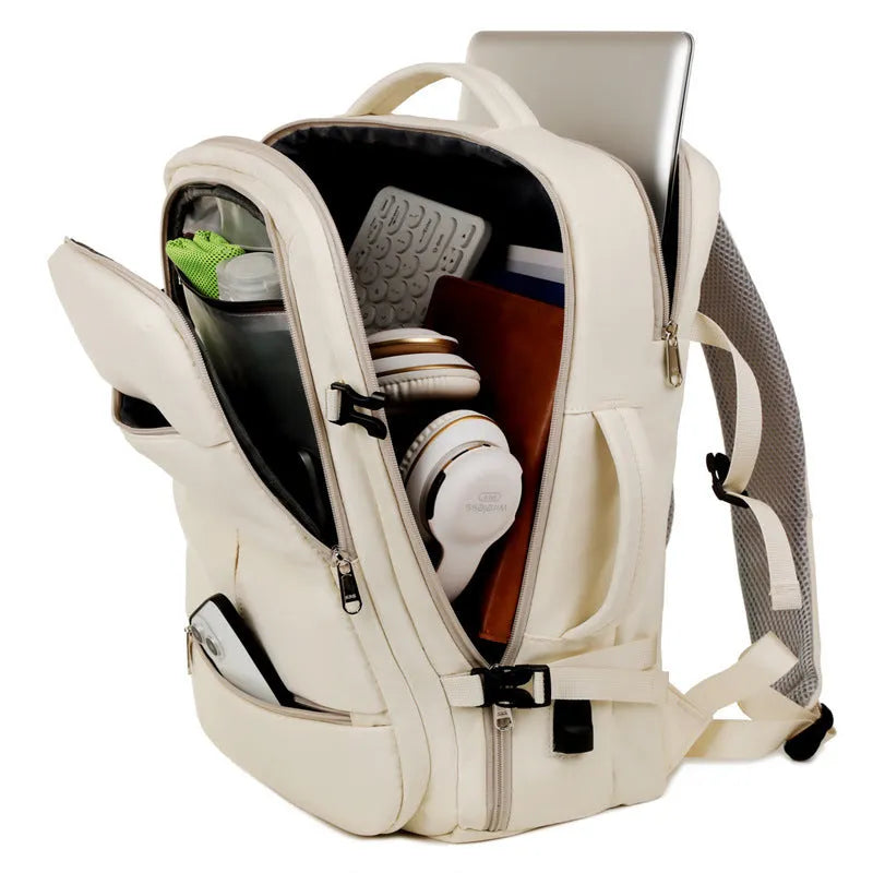 Waterproof Oxford cloth business backpack showing multiple pockets and zippers, suitable for a 15.6-inch laptop.