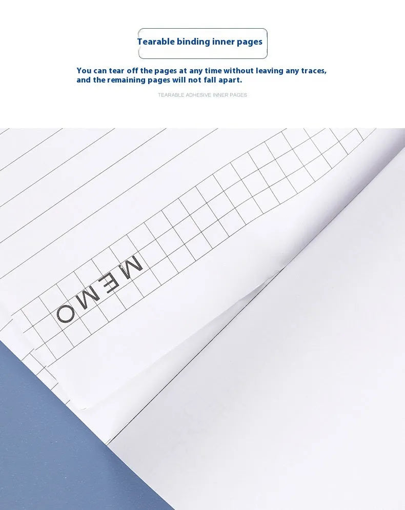 A4 tearable meeting minutes notebook with ivory white grid paper and wireless adhesive binding