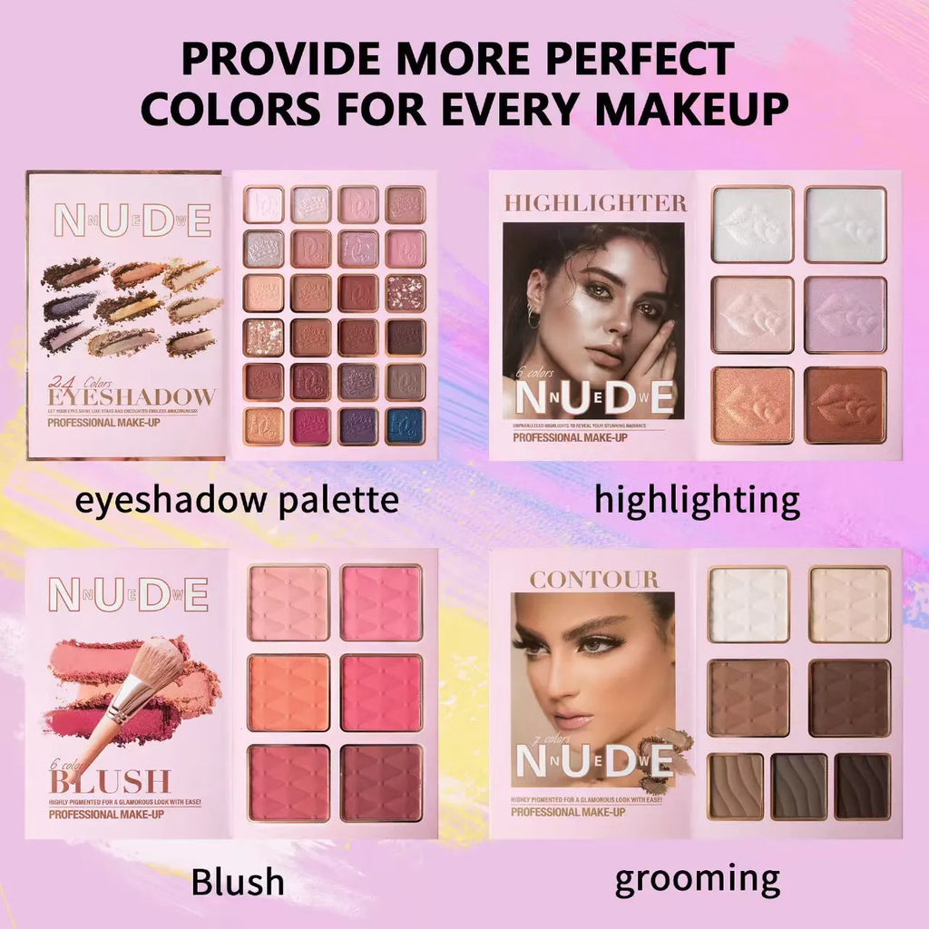 Multifunctional eye shadow plate with matte and shimmer blush and highlight integrated makeup set U137A
