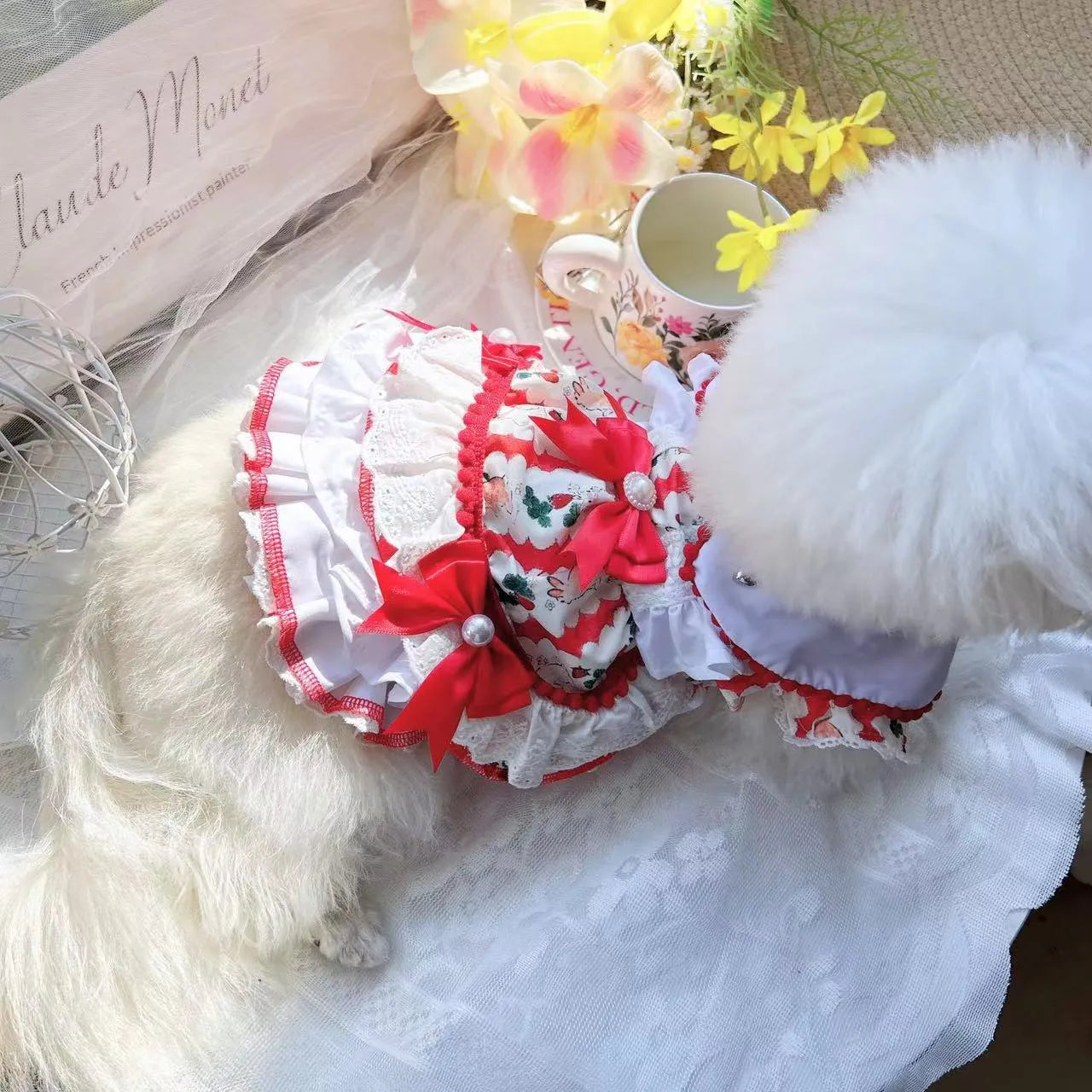 Princess-style rabbit skirt for a small dog, made of blue polyester fabric.