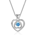 Blue diamond tone heart pendant necklace and matching bracelet set on a copper chain.