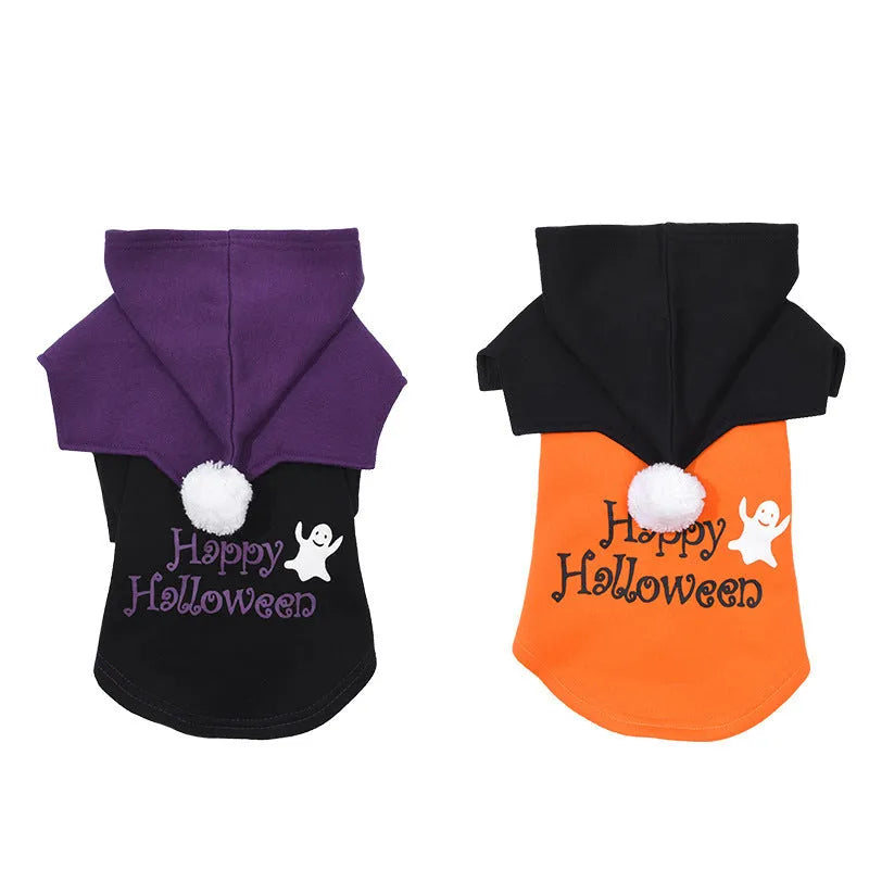 Black and orange Halloween pumpkin dog costume with sweater and shawl two-piece set