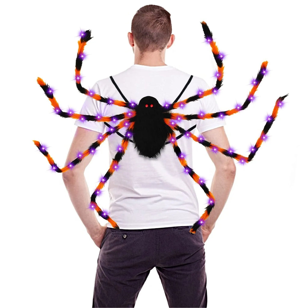 Halloween spider backpack with LED lights and plush sugar bag design in multiple colour variations