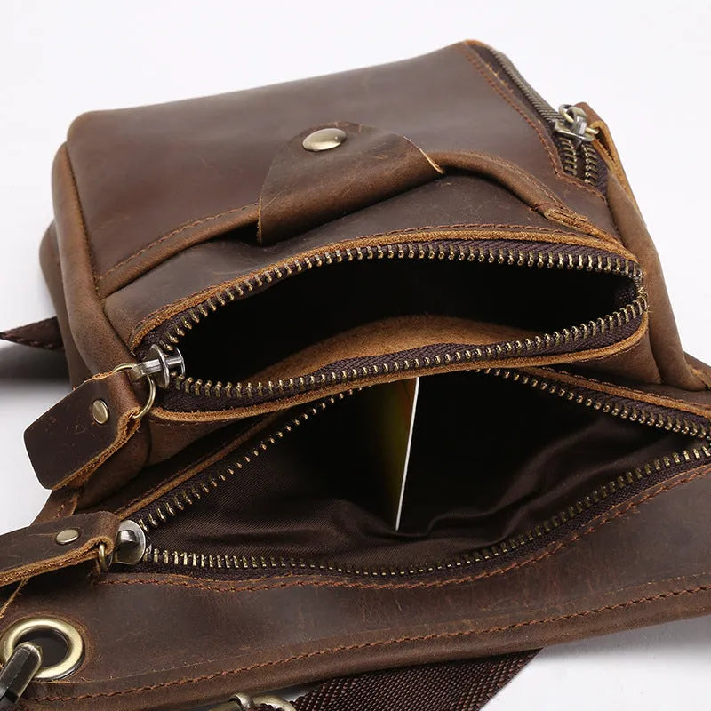 Genuine crazy horse leather retro satchel bag for men in brown and black colour options.