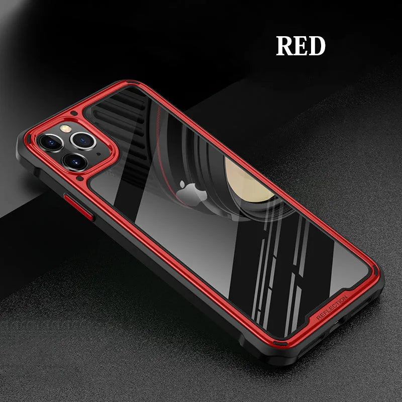 Transparent iPhone 11 mobile phone case in multiple colours showing PU and TPU construction.