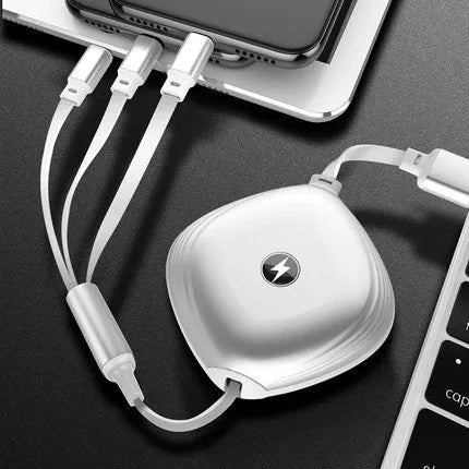 3-in-1 telescopic charging cable extended to 120cm with split connectors and titanium alloy interfaces