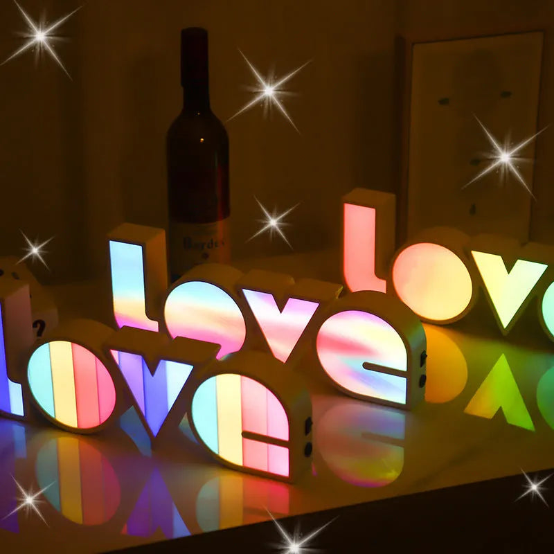 Rainbow-style LED LOVE decorative lamp with plastic shade for Valentine's Day and wedding decor