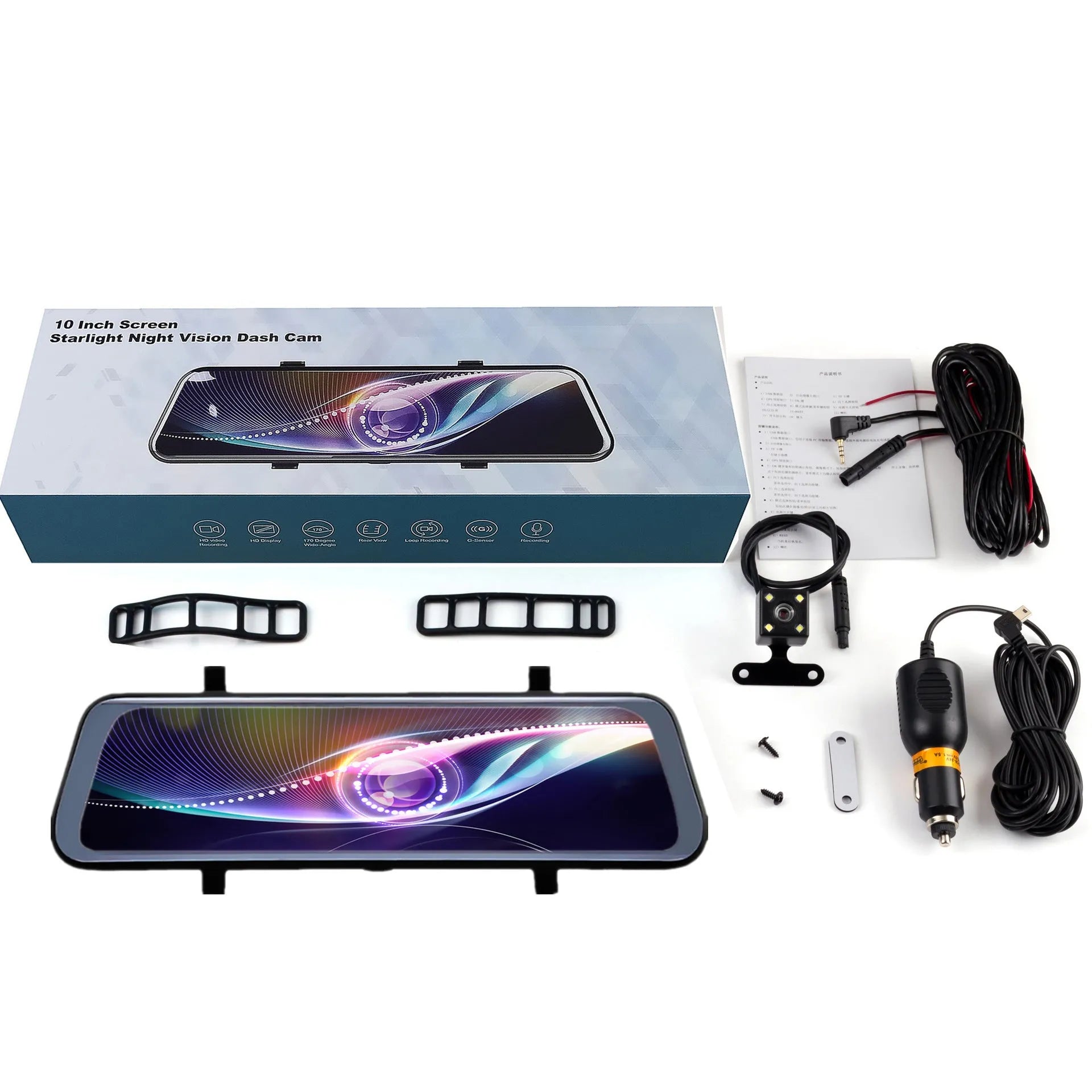 10-inch touch screen car driving recorder mounted as rearview mirror with wide-angle lens