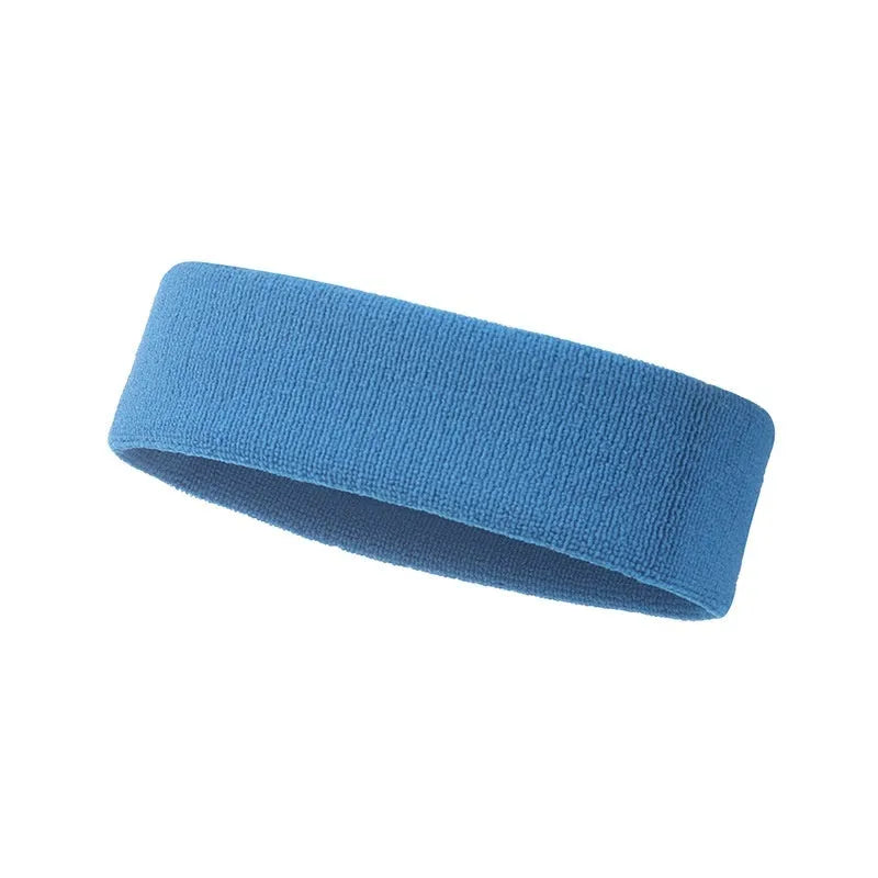 Elastic sports anti sweat headband in solid colours including black, blue and red