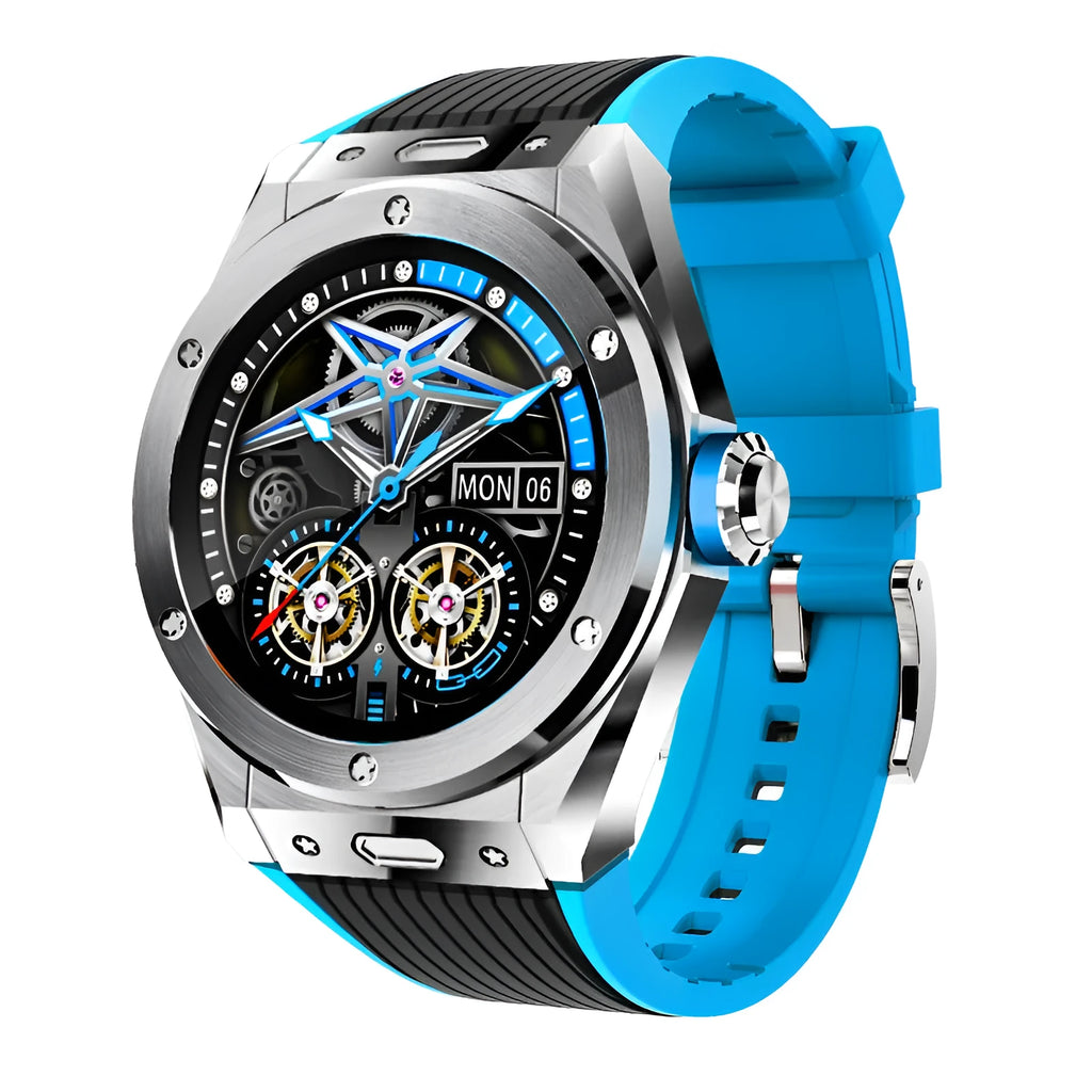 Black mv58 smart watch with silicone strap showing heart rate and fitness data on its screen