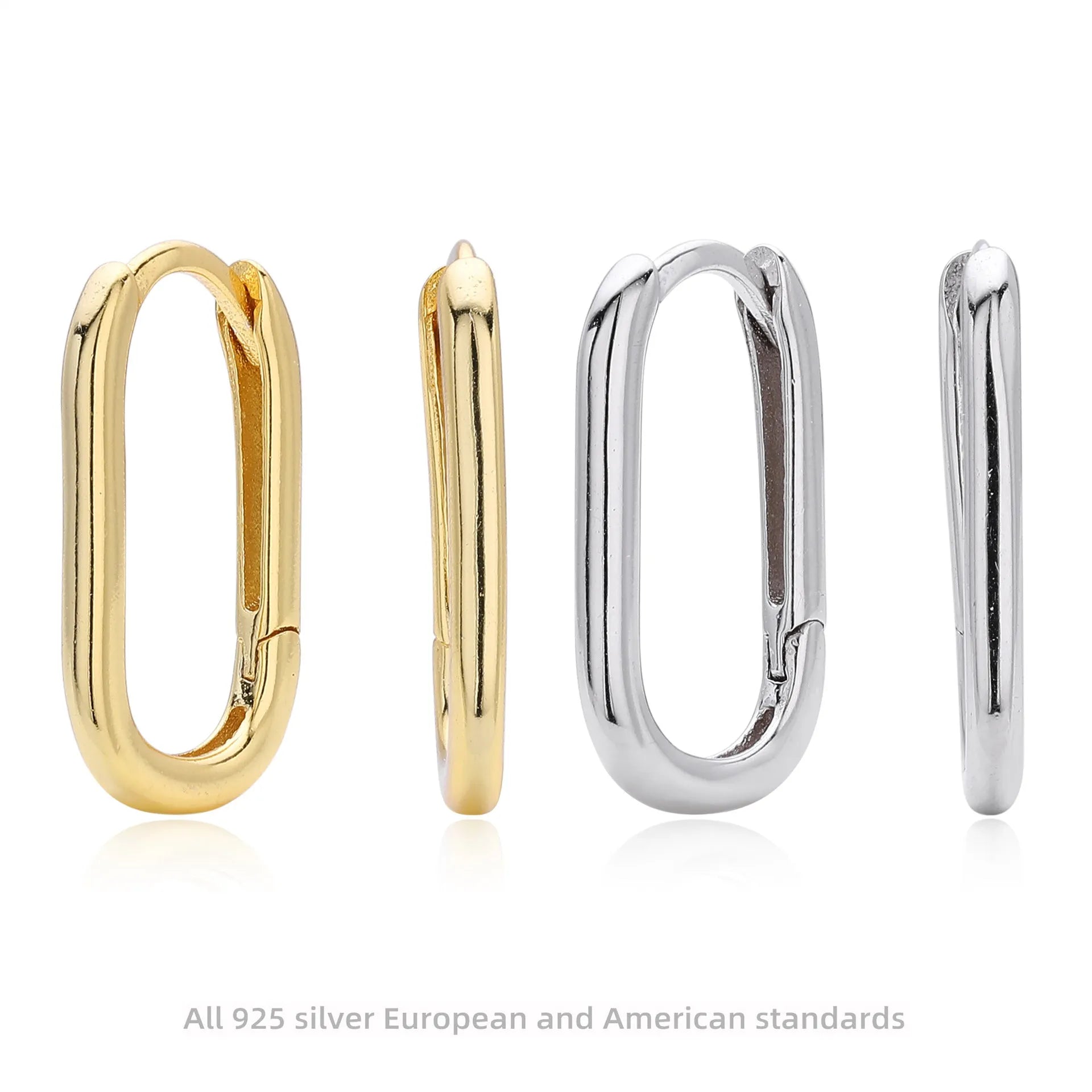 925 silver geometric earrings with gold plating oval quadrilateral shape on white background