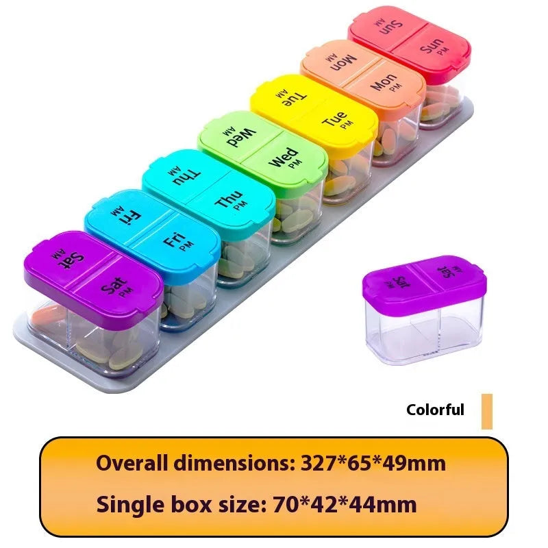 Extra large white portable pill box with 14 removable compartments for medication organisation
